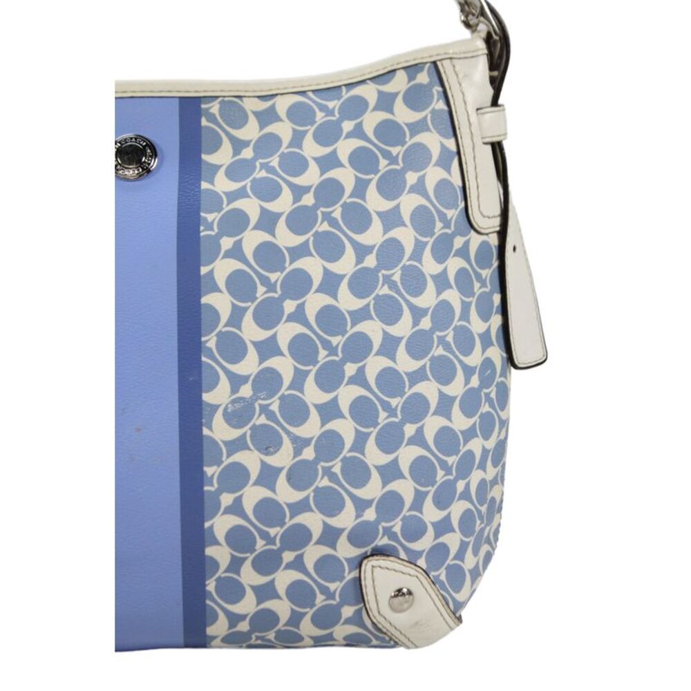 Coach Womens Coated Canvas Monogram Zip Medium Hobo Handbag Blue White - Picture 2 of 11
